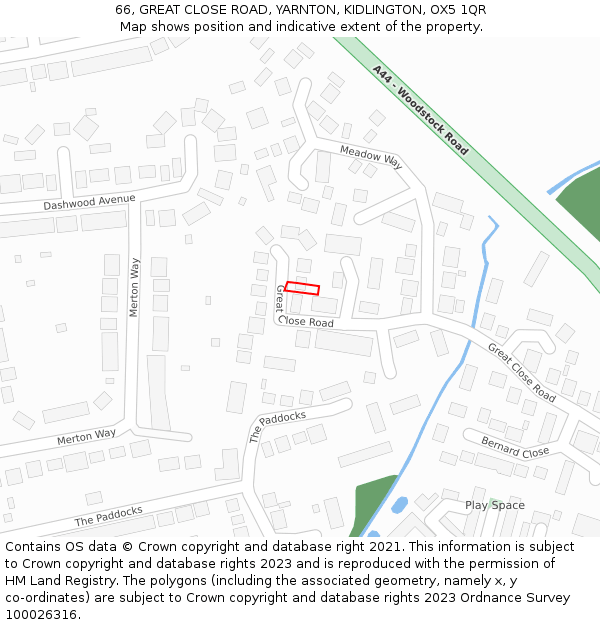 66, GREAT CLOSE ROAD, YARNTON, KIDLINGTON, OX5 1QR: Location map and indicative extent of plot