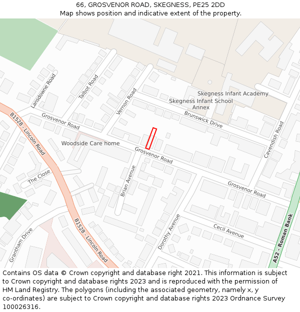 66, GROSVENOR ROAD, SKEGNESS, PE25 2DD: Location map and indicative extent of plot