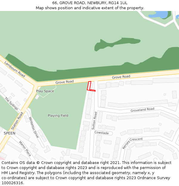 66, GROVE ROAD, NEWBURY, RG14 1UL: Location map and indicative extent of plot