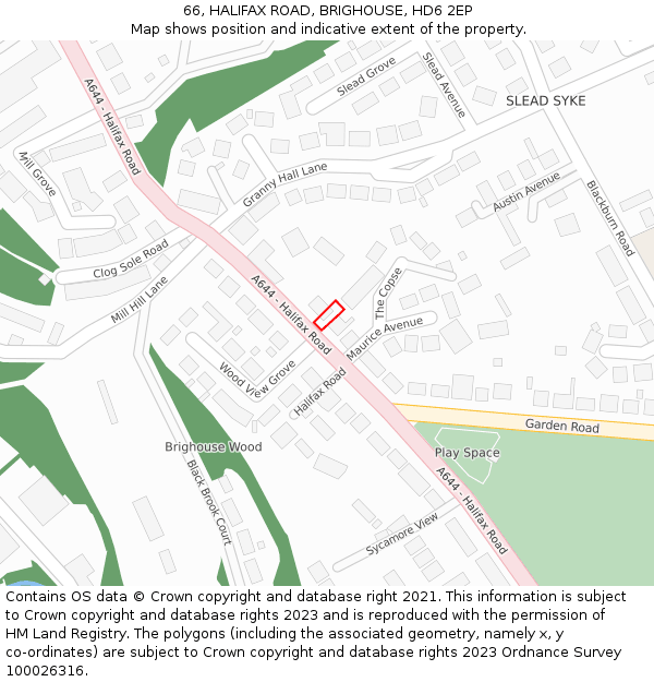 66, HALIFAX ROAD, BRIGHOUSE, HD6 2EP: Location map and indicative extent of plot