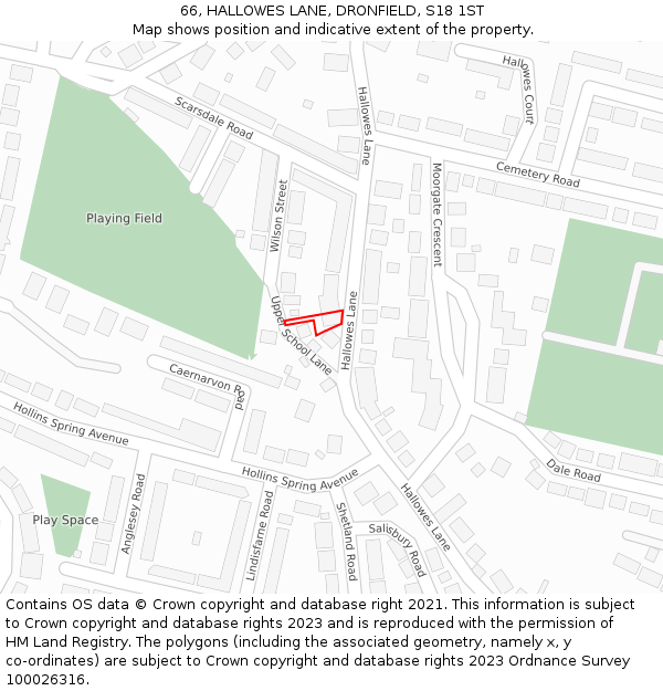 66, HALLOWES LANE, DRONFIELD, S18 1ST: Location map and indicative extent of plot