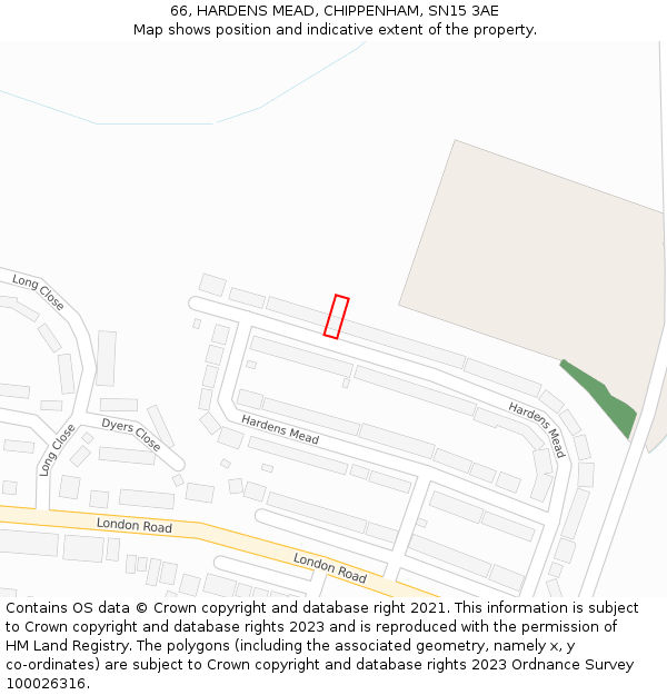 66, HARDENS MEAD, CHIPPENHAM, SN15 3AE: Location map and indicative extent of plot