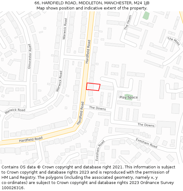 66, HARDFIELD ROAD, MIDDLETON, MANCHESTER, M24 1JB: Location map and indicative extent of plot