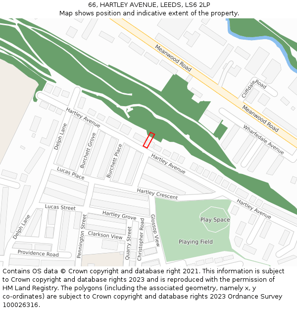 66, HARTLEY AVENUE, LEEDS, LS6 2LP: Location map and indicative extent of plot