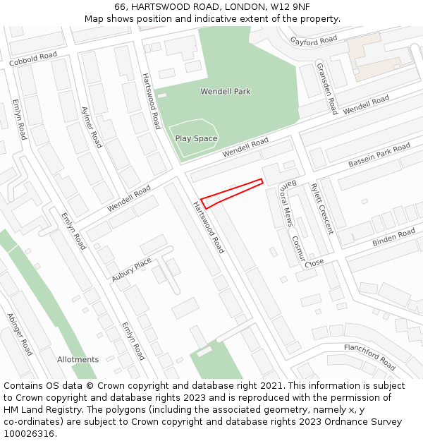 66, HARTSWOOD ROAD, LONDON, W12 9NF: Location map and indicative extent of plot