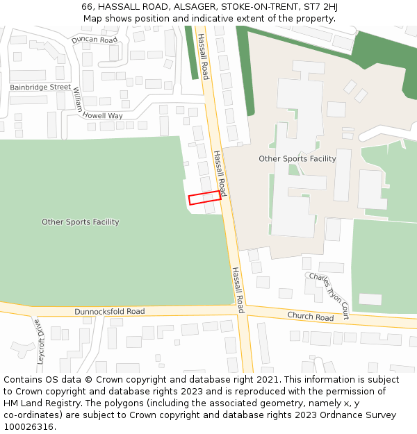 66, HASSALL ROAD, ALSAGER, STOKE-ON-TRENT, ST7 2HJ: Location map and indicative extent of plot