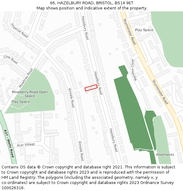 66, HAZELBURY ROAD, BRISTOL, BS14 9ET: Location map and indicative extent of plot