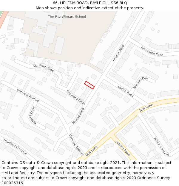 66, HELENA ROAD, RAYLEIGH, SS6 8LQ: Location map and indicative extent of plot