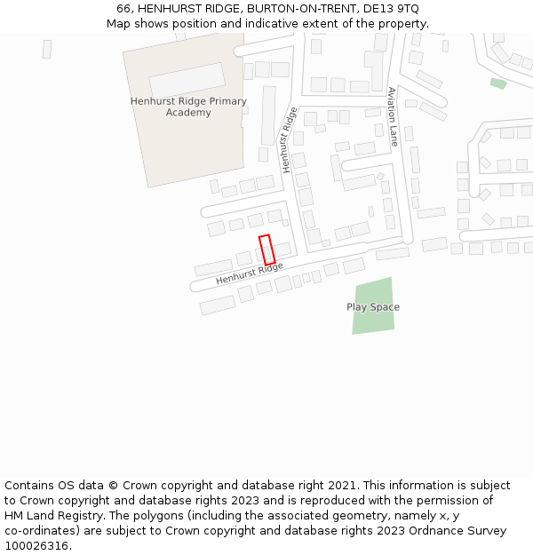 66, HENHURST RIDGE, BURTON-ON-TRENT, DE13 9TQ: Location map and indicative extent of plot