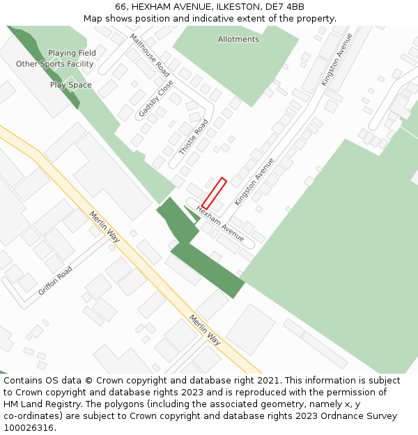 66, HEXHAM AVENUE, ILKESTON, DE7 4BB: Location map and indicative extent of plot