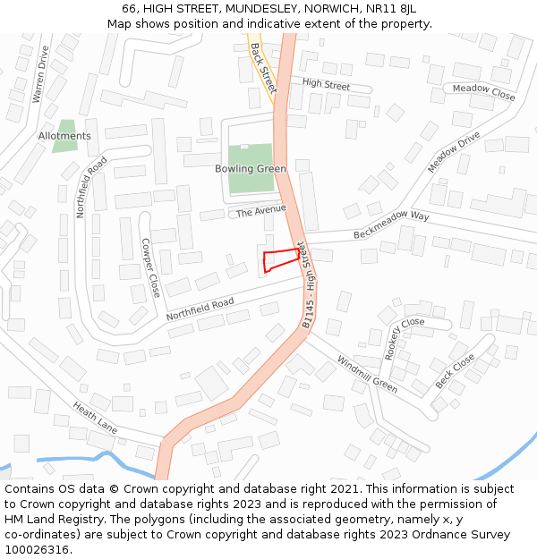 66, HIGH STREET, MUNDESLEY, NORWICH, NR11 8JL: Location map and indicative extent of plot