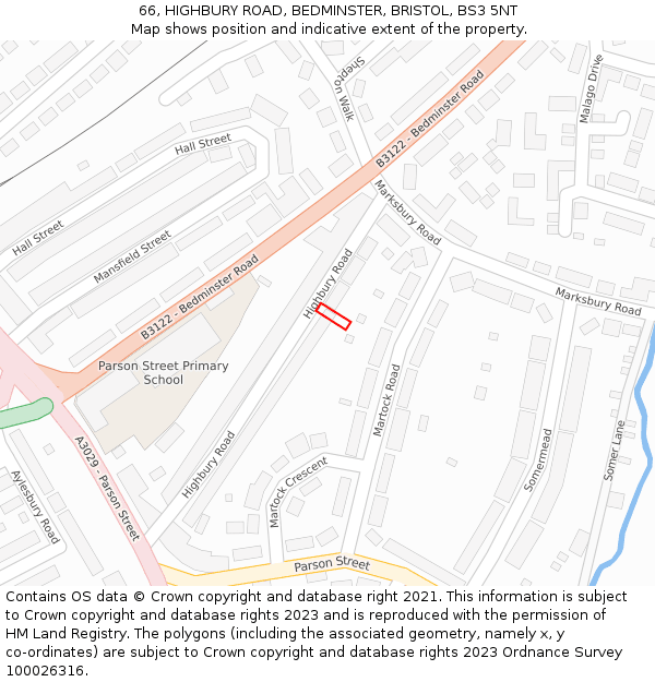 66, HIGHBURY ROAD, BEDMINSTER, BRISTOL, BS3 5NT: Location map and indicative extent of plot