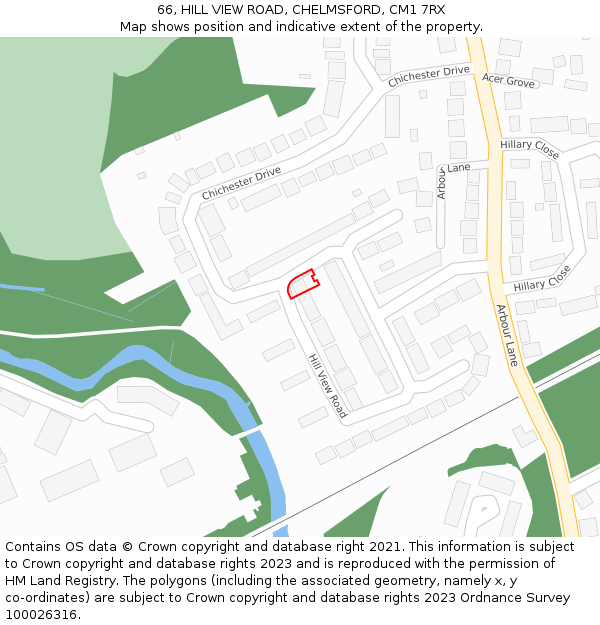 66, HILL VIEW ROAD, CHELMSFORD, CM1 7RX: Location map and indicative extent of plot