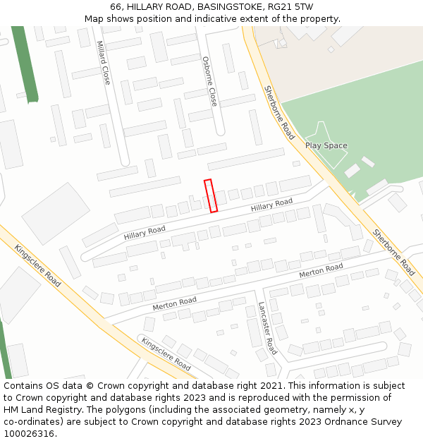 66, HILLARY ROAD, BASINGSTOKE, RG21 5TW: Location map and indicative extent of plot
