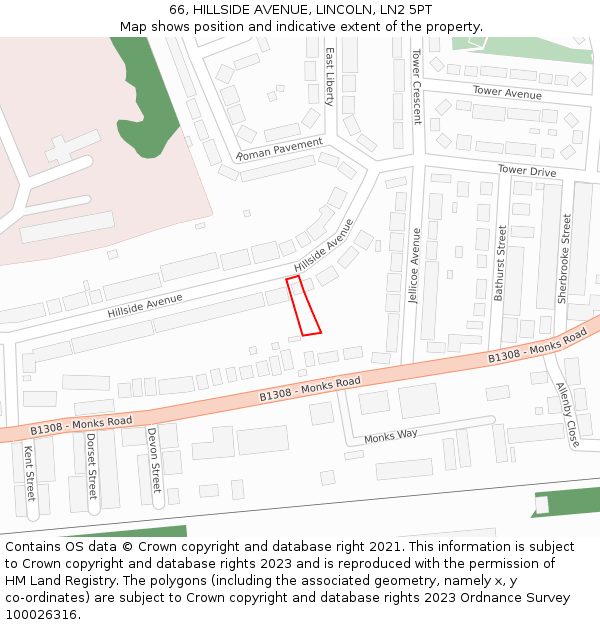 66, HILLSIDE AVENUE, LINCOLN, LN2 5PT: Location map and indicative extent of plot