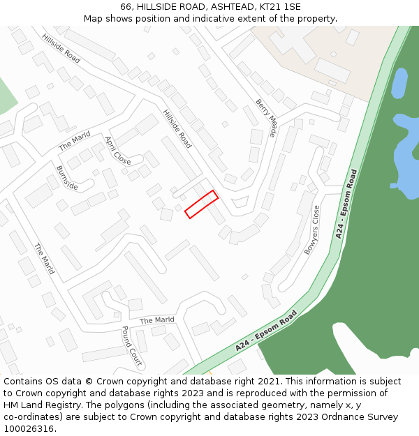 66, HILLSIDE ROAD, ASHTEAD, KT21 1SE: Location map and indicative extent of plot