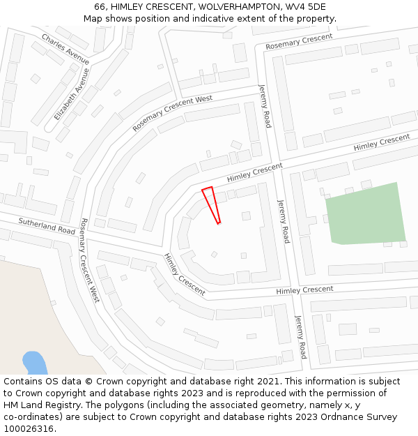 66, HIMLEY CRESCENT, WOLVERHAMPTON, WV4 5DE: Location map and indicative extent of plot