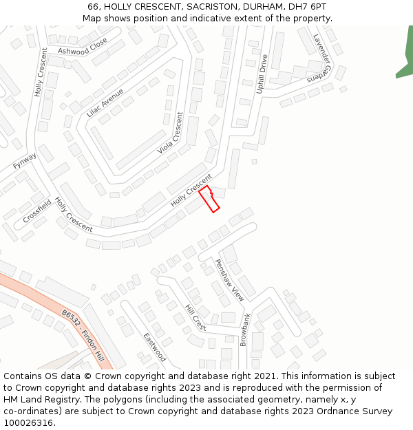 66, HOLLY CRESCENT, SACRISTON, DURHAM, DH7 6PT: Location map and indicative extent of plot