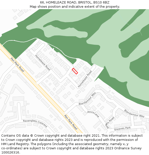 66, HOMELEAZE ROAD, BRISTOL, BS10 6BZ: Location map and indicative extent of plot