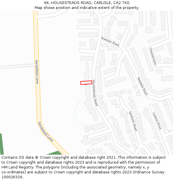 66, HOUSESTEADS ROAD, CARLISLE, CA2 7XG: Location map and indicative extent of plot