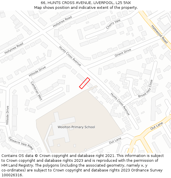 66, HUNTS CROSS AVENUE, LIVERPOOL, L25 5NX: Location map and indicative extent of plot