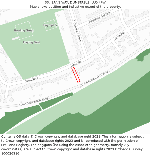 66, JEANS WAY, DUNSTABLE, LU5 4PW: Location map and indicative extent of plot