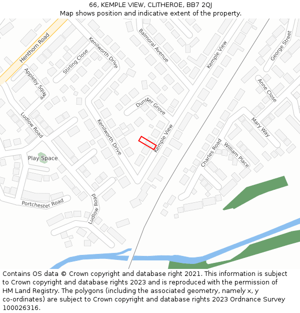 66, KEMPLE VIEW, CLITHEROE, BB7 2QJ: Location map and indicative extent of plot