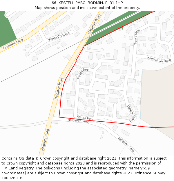 66, KESTELL PARC, BODMIN, PL31 1HP: Location map and indicative extent of plot