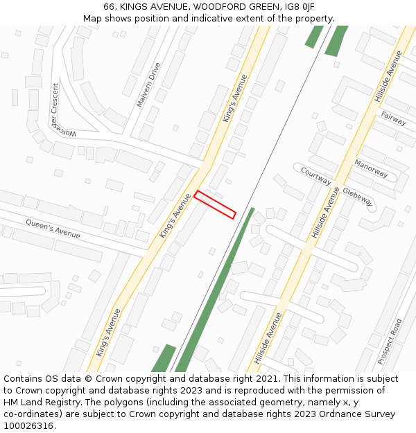 66, KINGS AVENUE, WOODFORD GREEN, IG8 0JF: Location map and indicative extent of plot