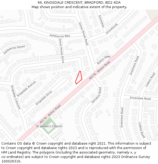 66, KINGSDALE CRESCENT, BRADFORD, BD2 4DA: Location map and indicative extent of plot