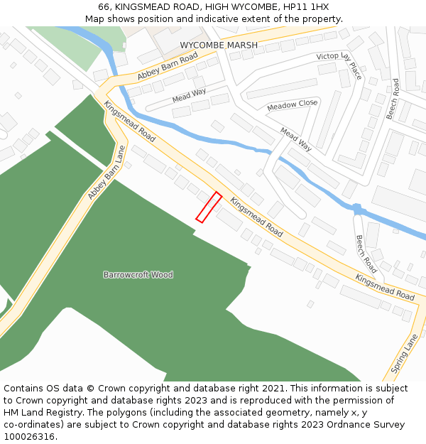 66, KINGSMEAD ROAD, HIGH WYCOMBE, HP11 1HX: Location map and indicative extent of plot