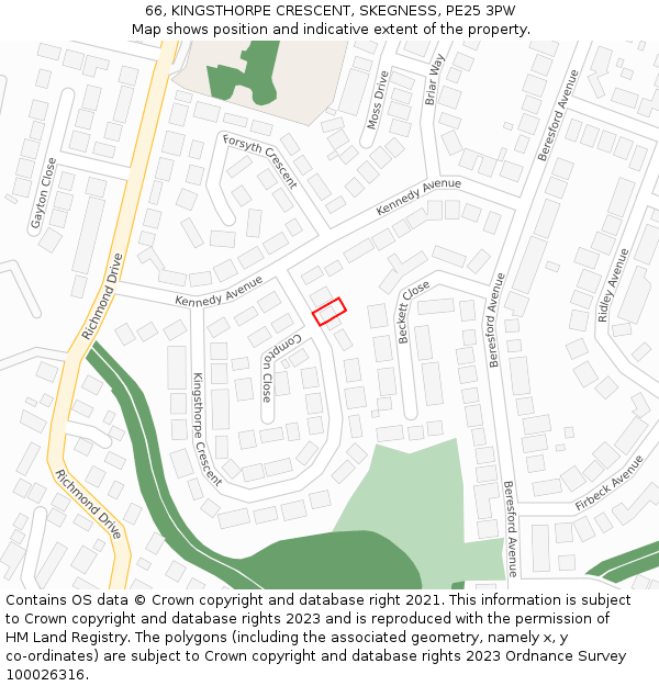 66, KINGSTHORPE CRESCENT, SKEGNESS, PE25 3PW: Location map and indicative extent of plot