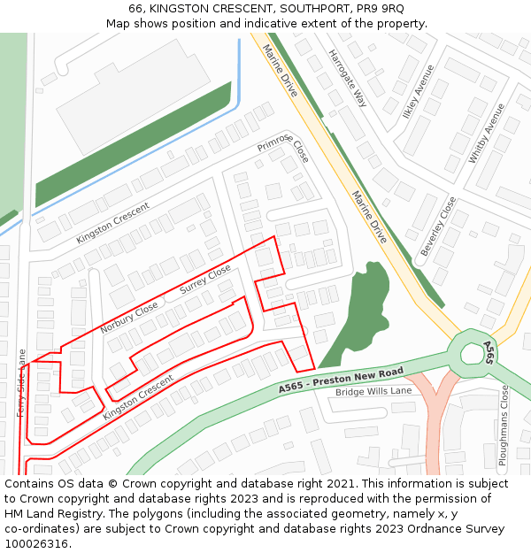 66, KINGSTON CRESCENT, SOUTHPORT, PR9 9RQ: Location map and indicative extent of plot