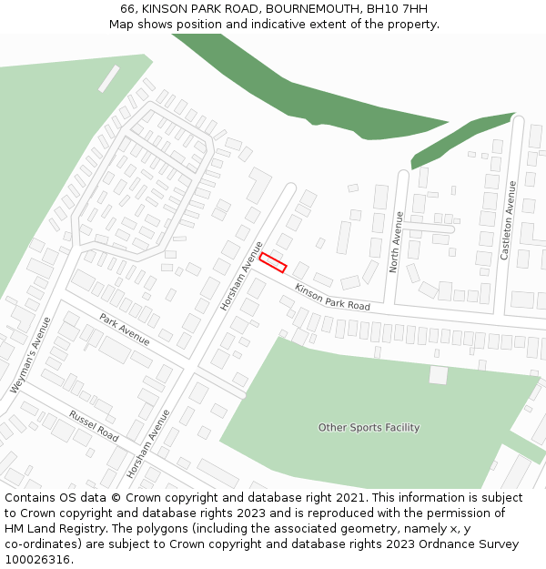 66, KINSON PARK ROAD, BOURNEMOUTH, BH10 7HH: Location map and indicative extent of plot