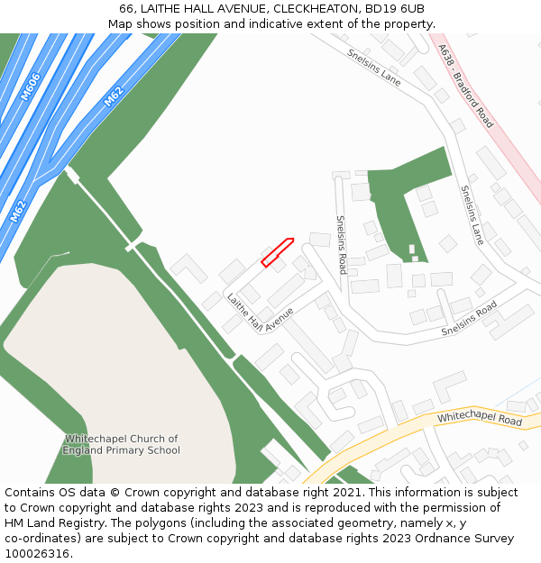 66, LAITHE HALL AVENUE, CLECKHEATON, BD19 6UB: Location map and indicative extent of plot
