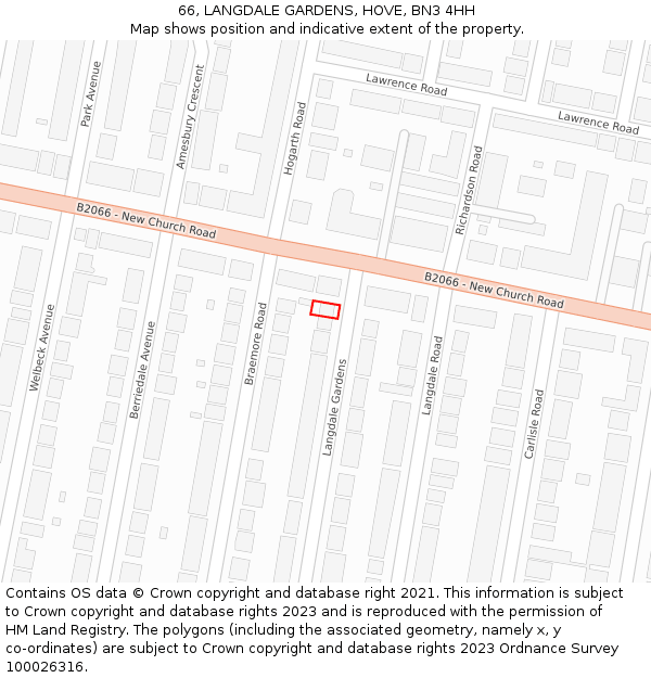 66, LANGDALE GARDENS, HOVE, BN3 4HH: Location map and indicative extent of plot