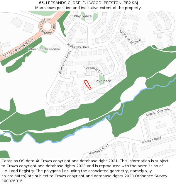 66, LEESANDS CLOSE, FULWOOD, PRESTON, PR2 9AJ: Location map and indicative extent of plot