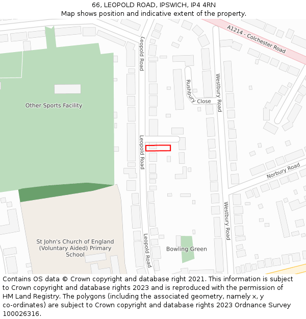 66, LEOPOLD ROAD, IPSWICH, IP4 4RN: Location map and indicative extent of plot
