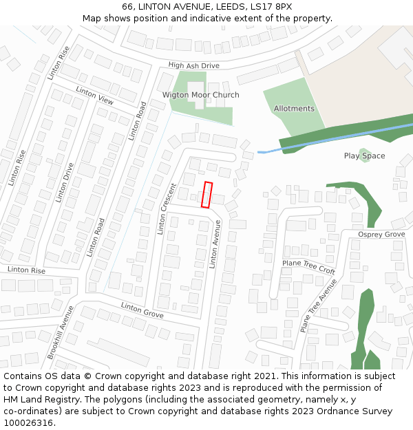 66, LINTON AVENUE, LEEDS, LS17 8PX: Location map and indicative extent of plot