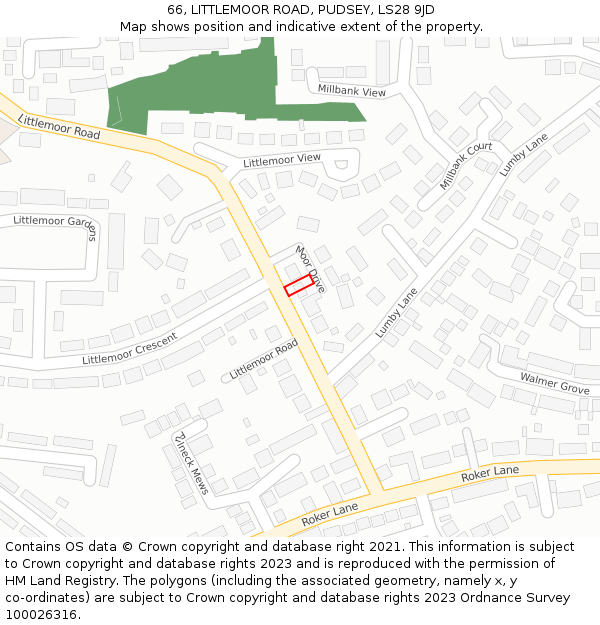 66, LITTLEMOOR ROAD, PUDSEY, LS28 9JD: Location map and indicative extent of plot