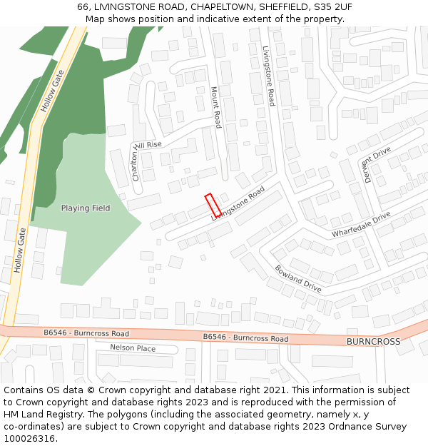 66, LIVINGSTONE ROAD, CHAPELTOWN, SHEFFIELD, S35 2UF: Location map and indicative extent of plot