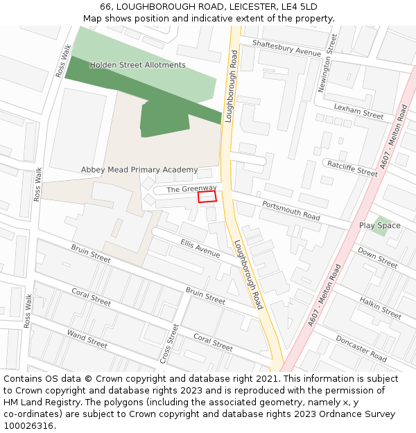 66, LOUGHBOROUGH ROAD, LEICESTER, LE4 5LD: Location map and indicative extent of plot