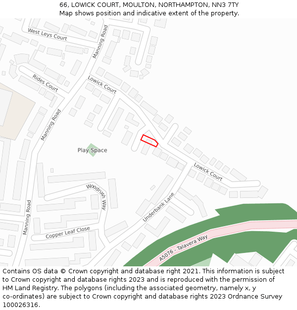 66, LOWICK COURT, MOULTON, NORTHAMPTON, NN3 7TY: Location map and indicative extent of plot