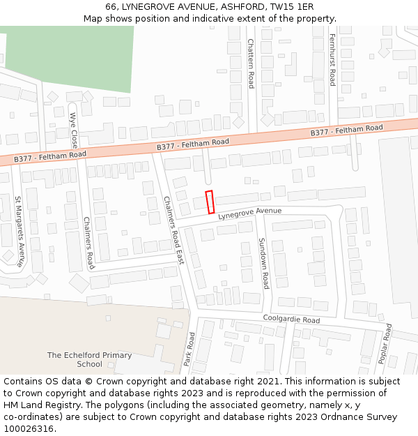 66, LYNEGROVE AVENUE, ASHFORD, TW15 1ER: Location map and indicative extent of plot