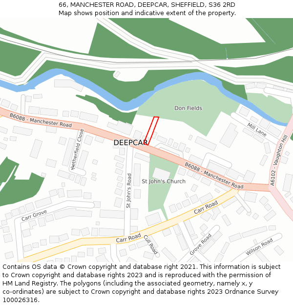 66, MANCHESTER ROAD, DEEPCAR, SHEFFIELD, S36 2RD: Location map and indicative extent of plot
