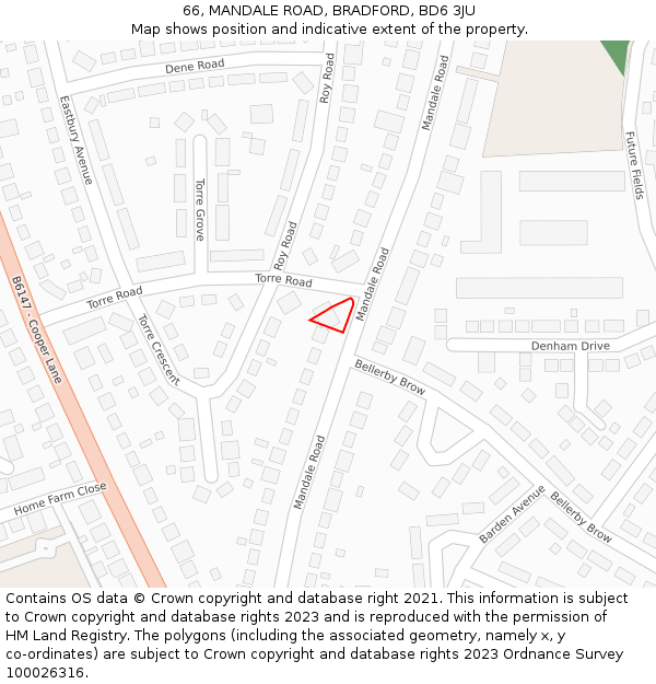 66, MANDALE ROAD, BRADFORD, BD6 3JU: Location map and indicative extent of plot