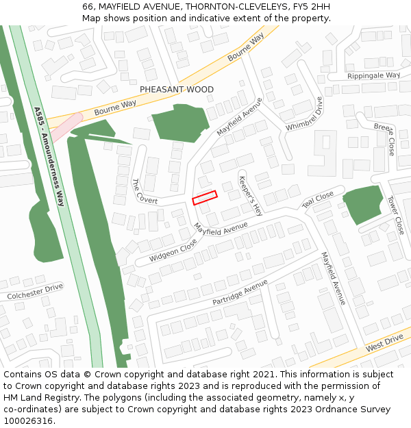 66, MAYFIELD AVENUE, THORNTON-CLEVELEYS, FY5 2HH: Location map and indicative extent of plot