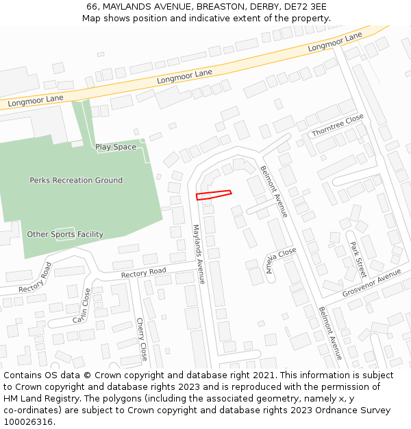 66, MAYLANDS AVENUE, BREASTON, DERBY, DE72 3EE: Location map and indicative extent of plot