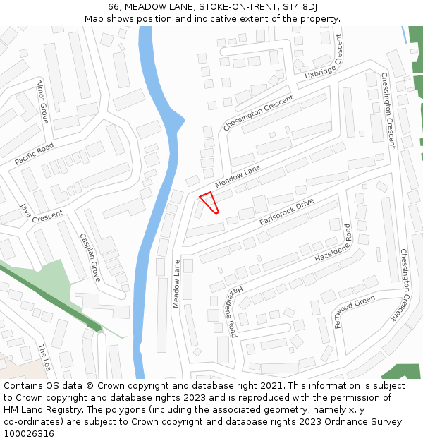 66, MEADOW LANE, STOKE-ON-TRENT, ST4 8DJ: Location map and indicative extent of plot