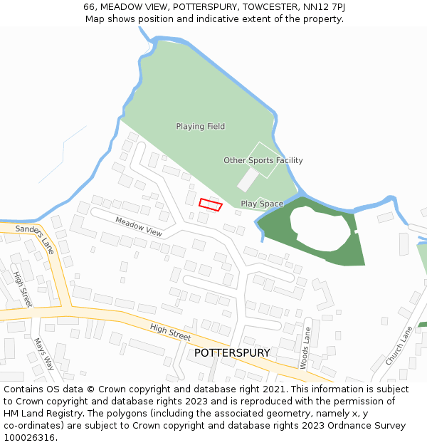 66, MEADOW VIEW, POTTERSPURY, TOWCESTER, NN12 7PJ: Location map and indicative extent of plot